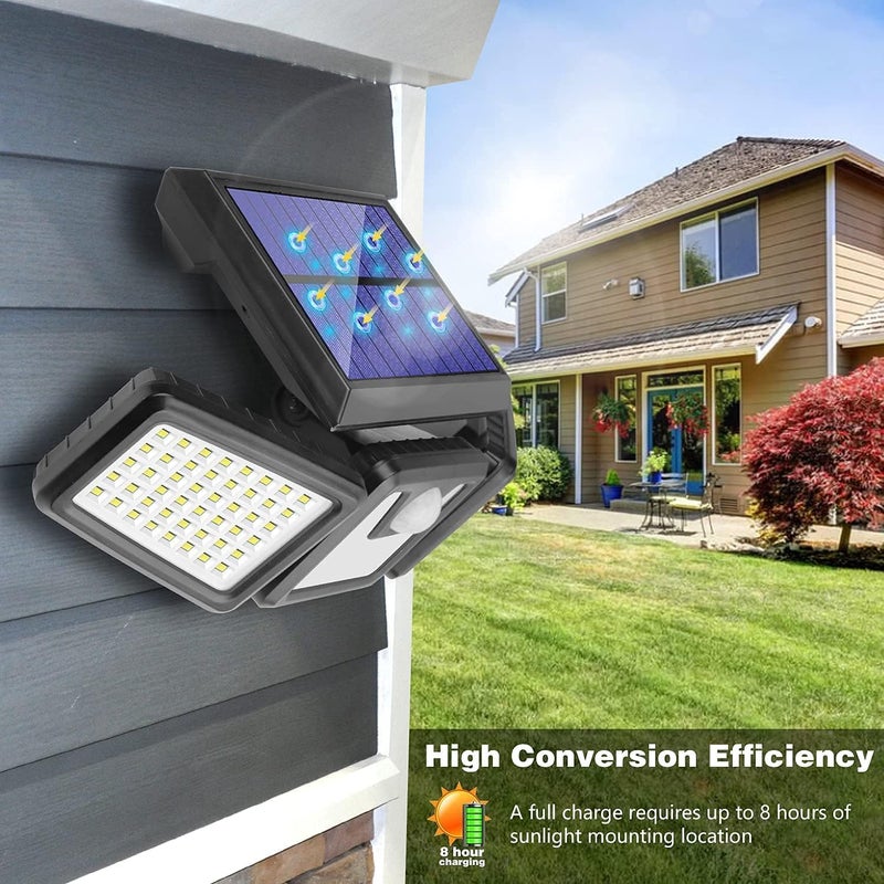 AmeriTop Solar Lights Outdoor, 2 Pack 128 High Brightness LED Cordless Solar Motion Sensor Lights; 3 Adjustable Heads, 270°Wide Angle Illumination, IP65 Waterproof, Security Flood Light - Image 4